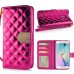 Luxury Sheepskin Rhinestone Magnetic Stand Leather Wallet Case with a Strap for Samsung Galaxy S6 Edge - Magenta