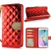 Luxury Sheepskin Rhinestone Magnetic Stand Leather Wallet Case with a Strap for Samsung Galaxy S6 Edge - Red