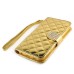 Luxury Sheepskin Rhinestone Magnetic Stand Leather Wallet Case with a Strap for Samsung Galaxy S6 G920 - Gold