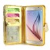Luxury Sheepskin Rhinestone Magnetic Stand Leather Wallet Case with a Strap for Samsung Galaxy S6 G920 - Gold