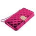 Luxury Sheepskin Rhinestone Magnetic Stand Leather Wallet Case with a Strap for Samsung Galaxy S6 G920 - Magenta