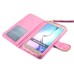 Luxury Sheepskin Rhinestone Magnetic Stand Leather Wallet Case with a Strap for Samsung Galaxy S6 G920 - Pink