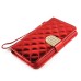 Luxury Sheepskin Rhinestone Magnetic Stand Leather Wallet Case with a Strap for Samsung Galaxy S6 G920 - Red