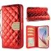 Luxury Sheepskin Rhinestone Magnetic Stand Leather Wallet Case with a Strap for Samsung Galaxy S6 G920 - Red