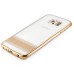 Luxury Transparent Clear Plated Soft TPU Back Case Cover For Samsung Galaxy S6 Edge - Gold Stripes