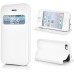 Luxury Window View Drawing Lines Flip Stand PU Leather Case for iPhone 4 iPhone 4S - White