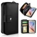 Luxury Zipper Wallet PU Leather Bag Pouch With Magnetic Plastic Hard Back Case For Samsung Galaxy S6 G920 - Black