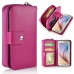 Luxury Zipper Wallet PU Leather Bag Pouch With Magnetic Plastic Hard Back Case For Samsung Galaxy S6 G920 - Magenta