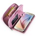 Luxury Zipper Wallet PU Leather Bag Pouch With Magnetic Plastic Hard Back Case For Samsung Galaxy S6 G920 - Pink