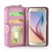 Luxury Zipper Wallet PU Leather Bag Pouch With Magnetic Plastic Hard Back Case For Samsung Galaxy S6 G920 - Pink