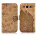 Map Wallet Style Leather Case Cover For Samsung Galaxy S3 i9300 - Light Brown