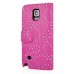 Maple Leaf Glittering Flower Pattern Magnetic Folio Leather Case with Card Slot for Samsung Galaxy Note 4 - Magenta