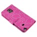 Maple Leaf Glittering Flower Pattern Magnetic Folio Leather Case with Card Slot for Samsung Galaxy Note 4 - Magenta