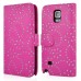 Maple Leaf Glittering Flower Pattern Magnetic Folio Leather Case with Card Slot for Samsung Galaxy Note 4 - Magenta