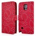 Maple Leaf Glittering Flower Pattern Magnetic Folio Leather Case with Card Slot for Samsung Galaxy Note 4 - Red