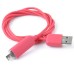 Micro USB 2.0 Sync Data Transmission and Charging Cable with LED Light - Magenta