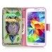 New Arrive Fashion Colorful Drawing Printed Artistic Owl PU Leather Flip Wallet Stand Case With Card Slots For Samsung Galaxy S5 G900