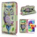 New Arrive Fashion Colorful Drawing Printed Artistic Owl PU Leather Flip Wallet Stand Case With Card Slots For Samsung Galaxy S5 G900