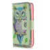 New Arrive Fashion Colorful Drawing Printed Artistic Owl PU Leather Flip Wallet Stand Case With Card Slots For iPhone 5 / 5s