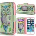 New Arrive Fashion Colorful Drawing Printed Artistic Owl PU Leather Flip Wallet Stand Case With Card Slots For iPhone 5 / 5s