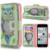 New Arrive Fashion Colorful Drawing Printed Artistic Owl PU Leather Flip Wallet Stand Case With Card Slots For iPhone 5c