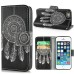 New Arrive Fashion Colorful Drawing Printed Black White Dreamcatcher PU Leather Flip Wallet Stand Case With Card Slots For iPhone 5 / 5s