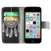 New Arrive Fashion Colorful Drawing Printed Black White Dreamcatcher PU Leather Flip Wallet Stand Case With Card Slots For iPhone 5c