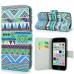 New Arrive Fashion Colorful Drawing Printed  Blue Tribe  PU Leather Flip Wallet Stand Case With Card Slots For iPhone 5c