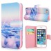 New Arrive Fashion Colorful Drawing Printed Clouds In Blue Sky PU Leather Flip Wallet Stand Case With Card Slots For iPhone 5 / 5s