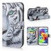 New Arrive Fashion Colorful Drawing Printed Cool White Tiger PU Leather Flip Wallet Stand Case With Card Slots For Samsung Galaxy S5 G900