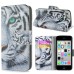 New Arrive Fashion Colorful Drawing Printed Cool White Tiger PU Leather Flip Wallet Stand Case With Card Slots For iPhone 5c