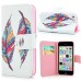 New Arrive Fashion Colorful Drawing Printed  Feather  PU Leather Flip Wallet Stand Case With Card Slots For iPhone 5c