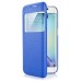 Noble Transparent Back And View Window Folio Leather Case For Samsung Galaxy S6 Edge Plus - Blue