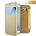 Noble Transparent Back And View Window Folio Leather Case For Samsung Galaxy S6 Edge Plus - Gold