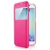 Noble Transparent Back And View Window Folio Leather Case For Samsung Galaxy S6 Edge Plus - Magenta