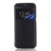 PU Leather Front View Flip Transparent Hard Back Cover for Samsung Galaxy S7 Edge G935 - Black