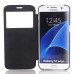 PU Leather Front View Flip Transparent Hard Back Cover for Samsung Galaxy S7 Edge G935 - Black