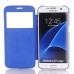 PU Leather Front View Flip Transparent Hard Back Cover for Samsung Galaxy S7 Edge G935 - Blue