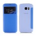 PU Leather Front View Flip Transparent Hard Back Cover for Samsung Galaxy S7 Edge G935 - Blue