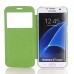 PU Leather Front View Flip Transparent Hard Back Cover for Samsung Galaxy S7 Edge G935 - Green