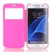 PU Leather Front View Flip Transparent Hard Back Cover for Samsung Galaxy S7 Edge G935 - Rose red