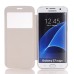 PU Leather Front View Flip Transparent Hard Back Cover for Samsung Galaxy S7 Edge G935 - White