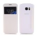 PU Leather Front View Flip Transparent Hard Back Cover for Samsung Galaxy S7 Edge G935 - White