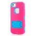 Pink Silicone and PC Hybrid Case with Built-in Stand for iPhone 5/5s - Blue