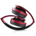 Premium Multi Function Partial Foldable FM Bluetooth Wireless Stereo Headset Headphone for iPhone Samsung iPad Tablet - Black / Red