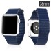 Quilted Genuine Leather With Adjustable Magnetic Closure Watch Band For Apple Watch 38 mm - Dark Blue