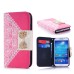 Retro Flower Pattern Bowknot Magnetic Flip Leather Case with Card Slot for Samsung Galaxy S4 - Magenta