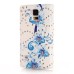 Rhinestone Magnetic Flip Leather Case with Card Slot Cover for Samsung Galaxy S5 G900 - Blue Flowers