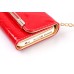 Rhinestone Magnetic Snap PU Leather Chain Handbag Folio Case With Card Slots for iPhone 7 - Red