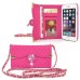 Rhinestone Magnetic Snap PU Leather Folio Case With Card Slots And Straps For iPhone 6 4.7 inch - Magenta